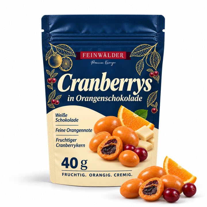 Cranberrys in Orangenschokolade – 40 g Mini
