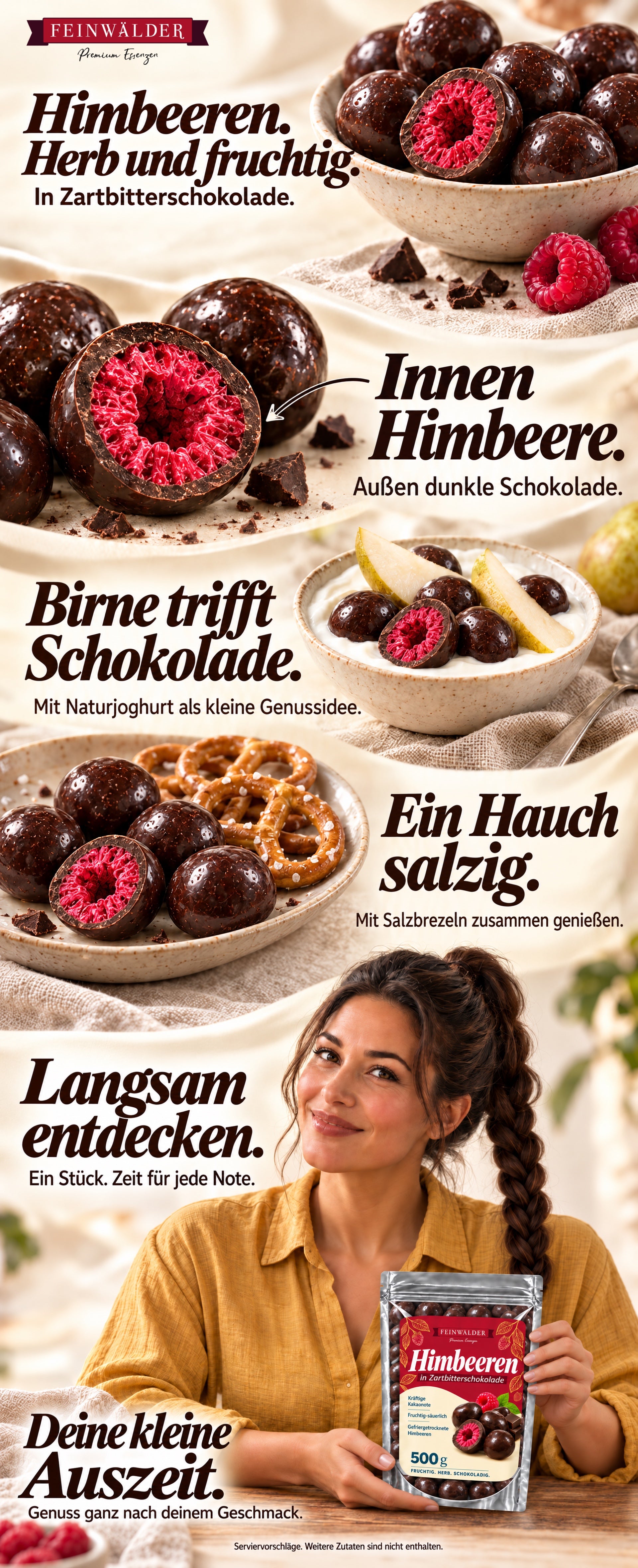 Feinwälder Himbeeren in Zartbitterschokolade – weitere Genuss- und Servierideen