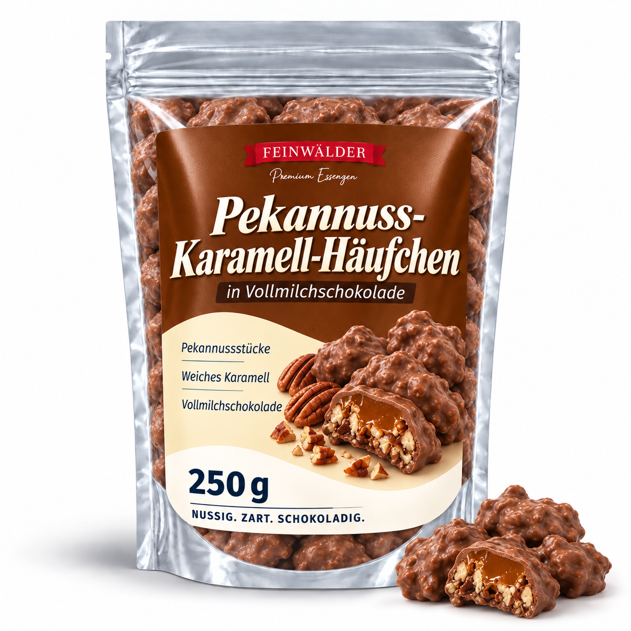 Pekannuss-Karamell-Häufchen in Vollmilchschokolade – Hauptbild