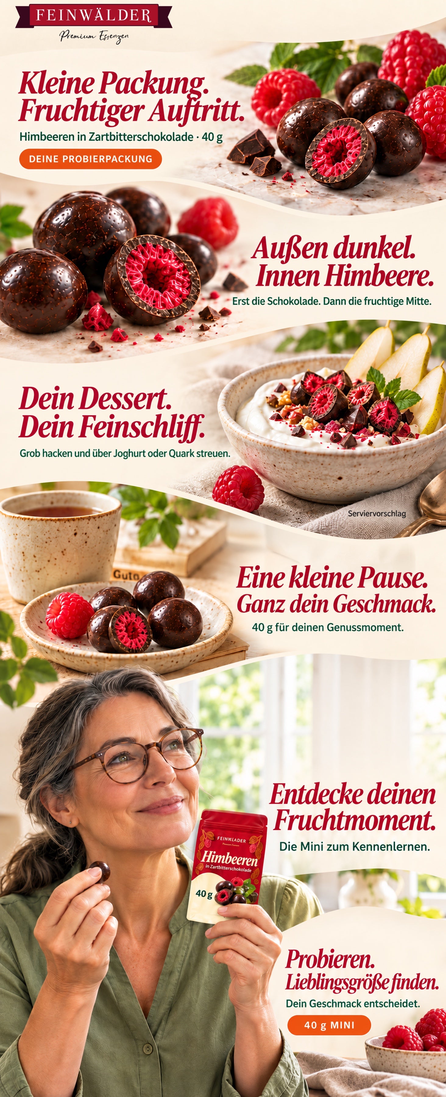 Raspberries in dark chocolate – 40 g Mini · Mini