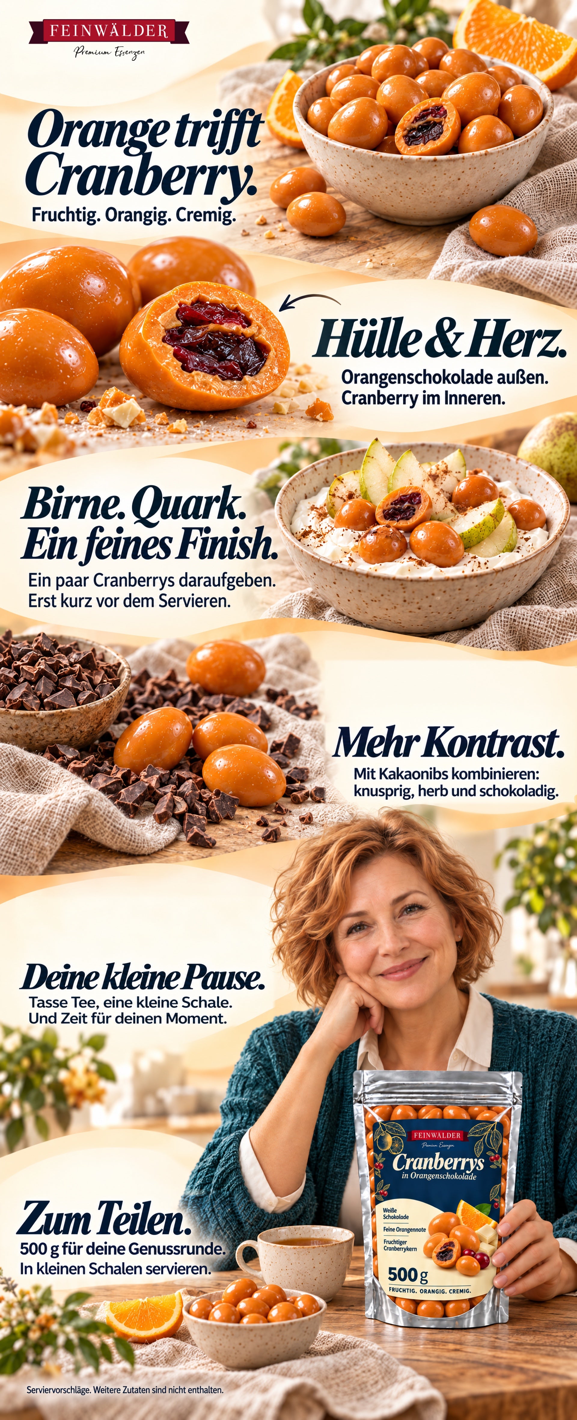 Feinwälder Cranberrys in Orangenschokolade – weitere Genuss- und Servierideen